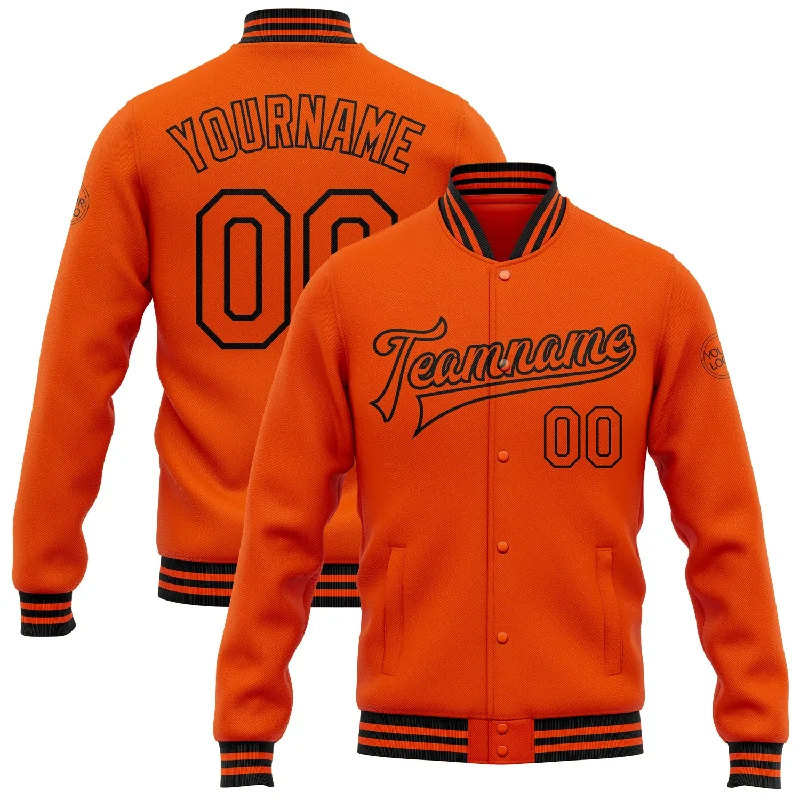 Casual Military Style Jacket for Practical Wear-Custom Orange Black Bomber Full-Snap Varsity Letterman Jacket