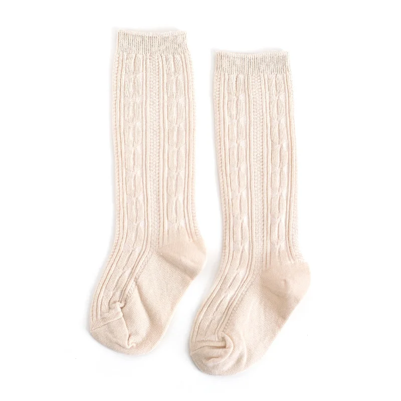 Cozy Fleece Socks for Winter Activities-Vanilla Cable Knit Knee High Socks