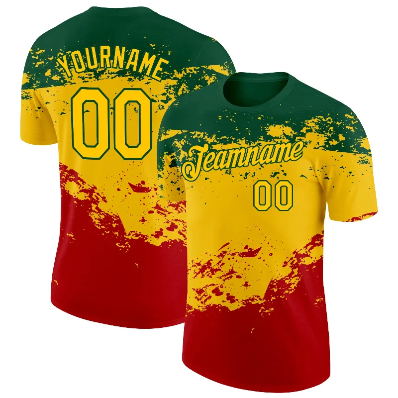 Premium Quality T-Shirt for Ultimate Comfort-Custom Green Yellow-Red 3D Pattern Design Black History Month Performance T-Shirt