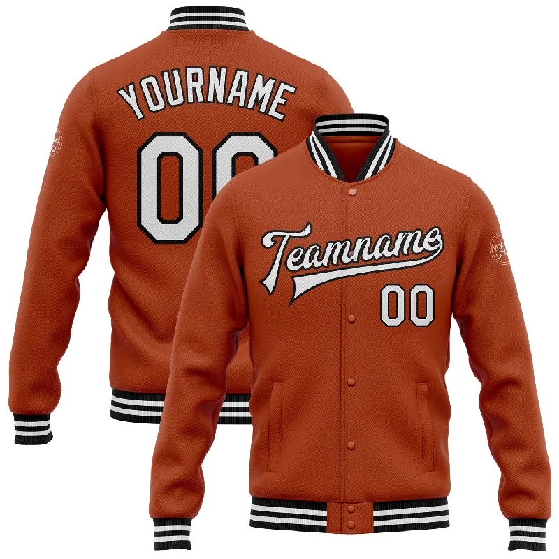 Comfortable Puffer Vest Jacket for Layering-Custom Texas Orange White-Black Bomber Full-Snap Varsity Letterman Jacket