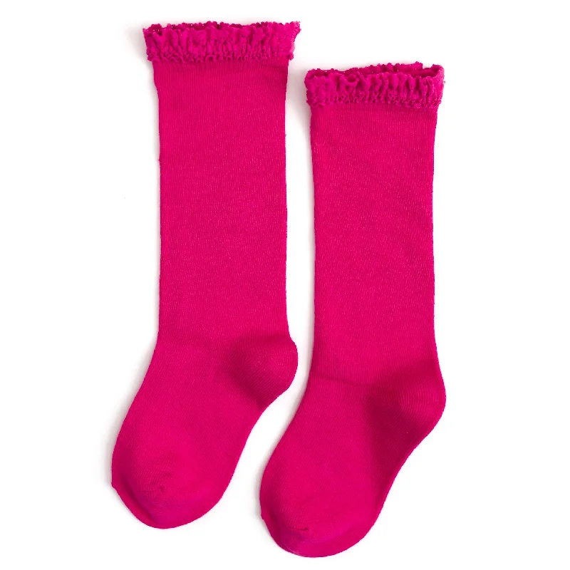 Cozy Slouch Socks for Comfort-Lace Top Knee High Socks - Party Pink