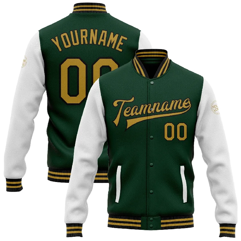 Soft Wool Jacket for Comfy Everyday Style-Custom Green Old Gold-Black Bomber Full-Snap Varsity Letterman Two Tone Jacket