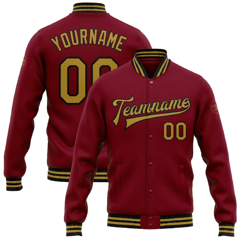 Modern Utility Jacket for Work and Play-Custom Crimson Old Gold-Black Bomber Full-Snap Varsity Letterman Jacket