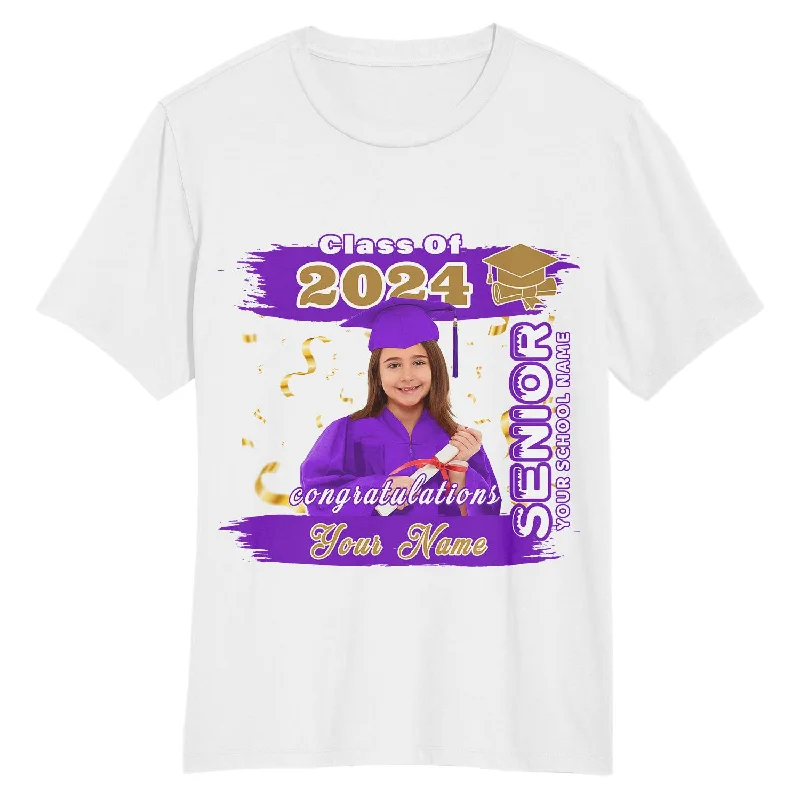 Graphic Tee T-Shirt for Street Style Fashion-Custom White Purple-Old Gold 3D Graduation Performance T-Shirt