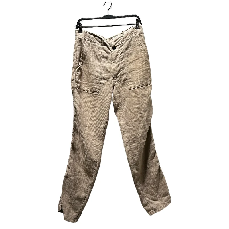 Stylish Cropped Cargo Pants for a Trendy Twist-kolor/Pants/2/Cotton/BEG/Asymetrical button