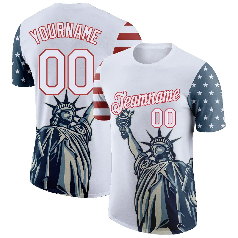 Graphic T-Shirt for Unique Streetwear Vibes-Custom White Red 3D American Flag Statue of Liberty Patriotic Performance T-Shirt