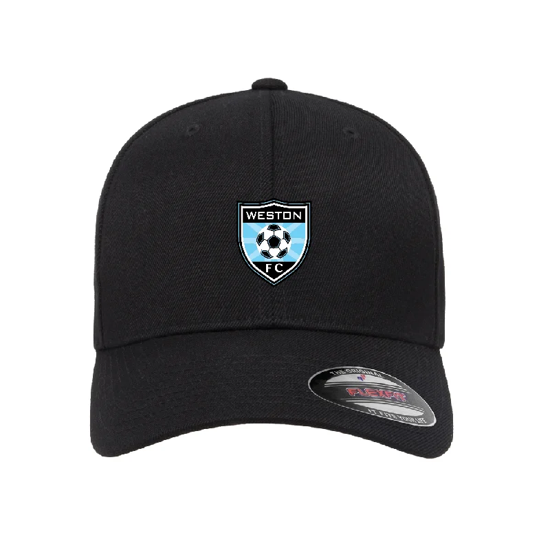 Eco-Friendly Hat Made from Recycled Materials-Weston FC Boys MLS Next Flexfit Wool Blend Fitted Cap Black