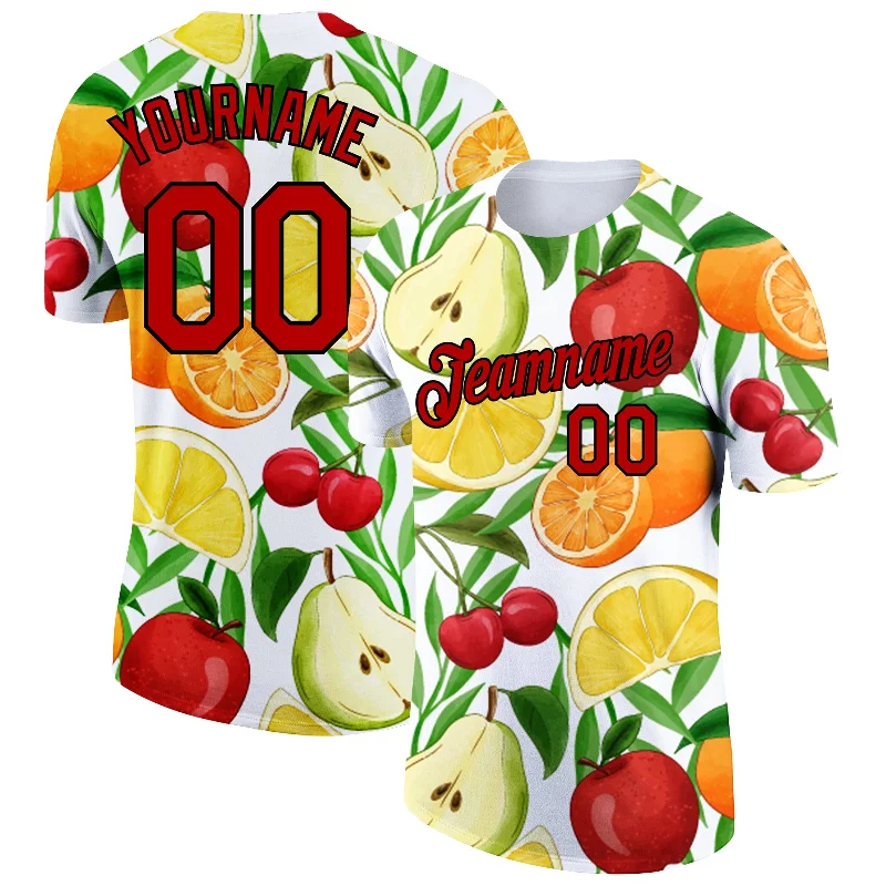 Comfortable Fitted T-Shirt for Sleek Style-Custom White Red-Black 3D Pattern Design Summer Holiday Fruit Performance T-Shirt