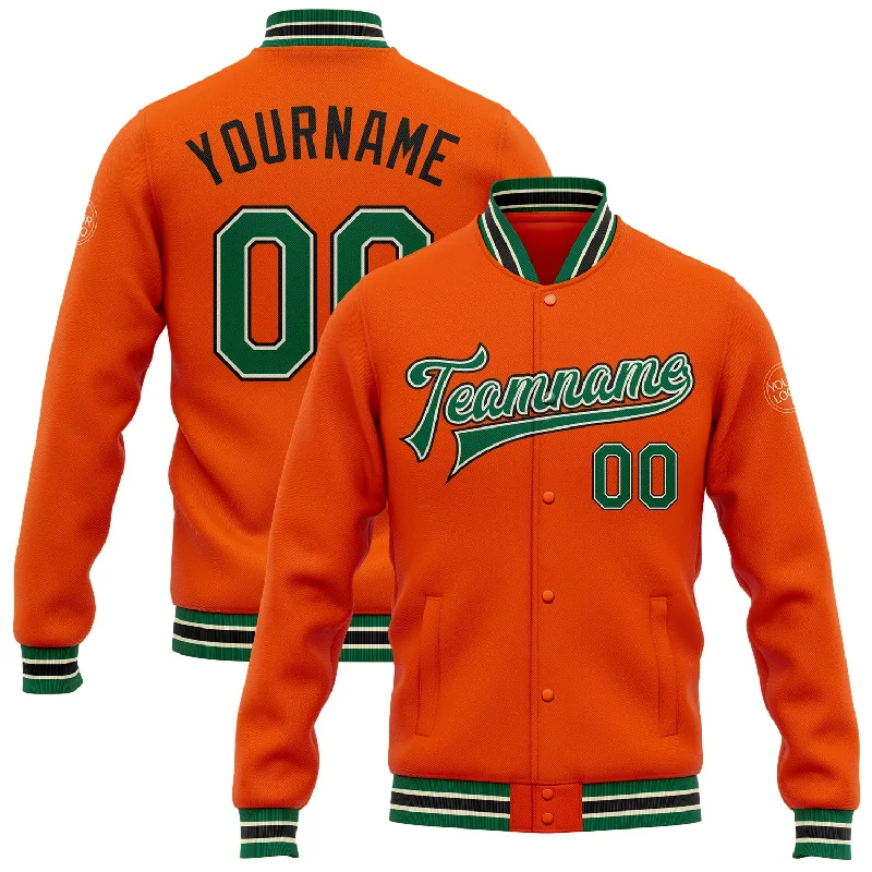 Soft Wool Jacket for Comfy Everyday Style-Custom Orange Kelly Green Cream-Black Bomber Full-Snap Varsity Letterman Jacket