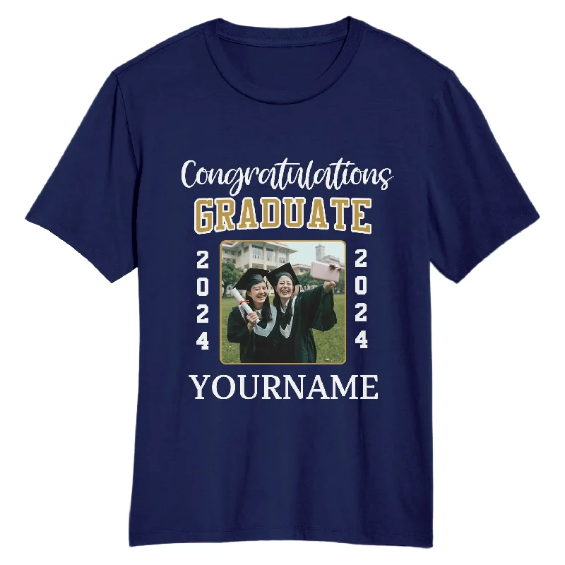 Comfortable Cotton T-Shirt for Everyday Wear-Custom Navy White 3D Graduation Performance T-Shirt