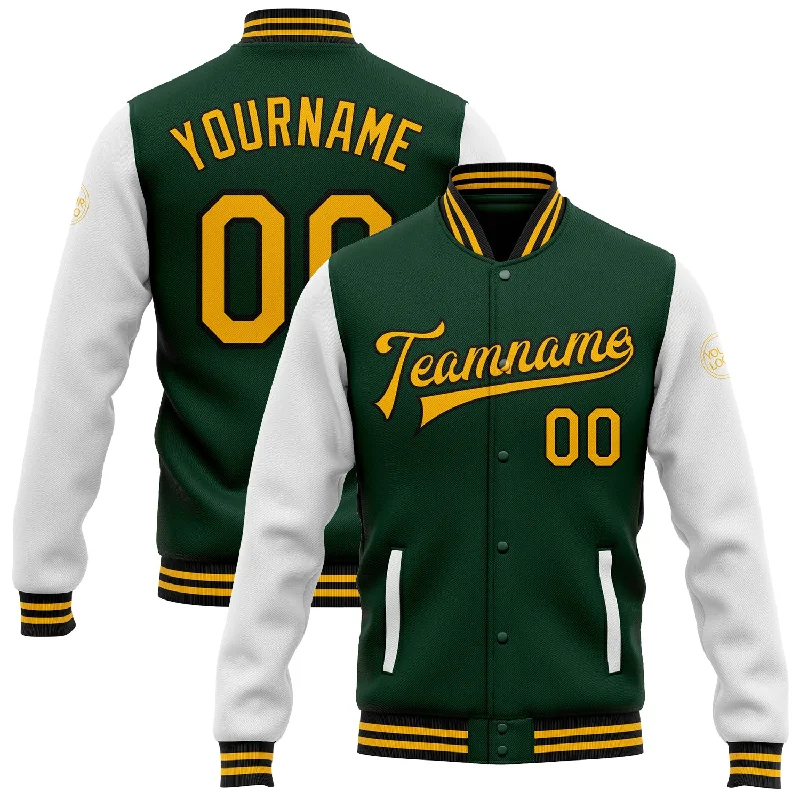 Performance Winter Jacket for Active Outdoors-Custom Green Gold-Black Bomber Full-Snap Varsity Letterman Two Tone Jacket