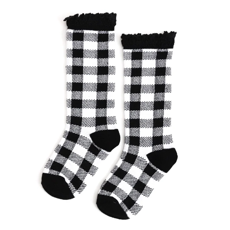 Cozy Sherpa-Lined Socks for Extra Warmth-Buffalo Plaid Lace Top Knee High Socks