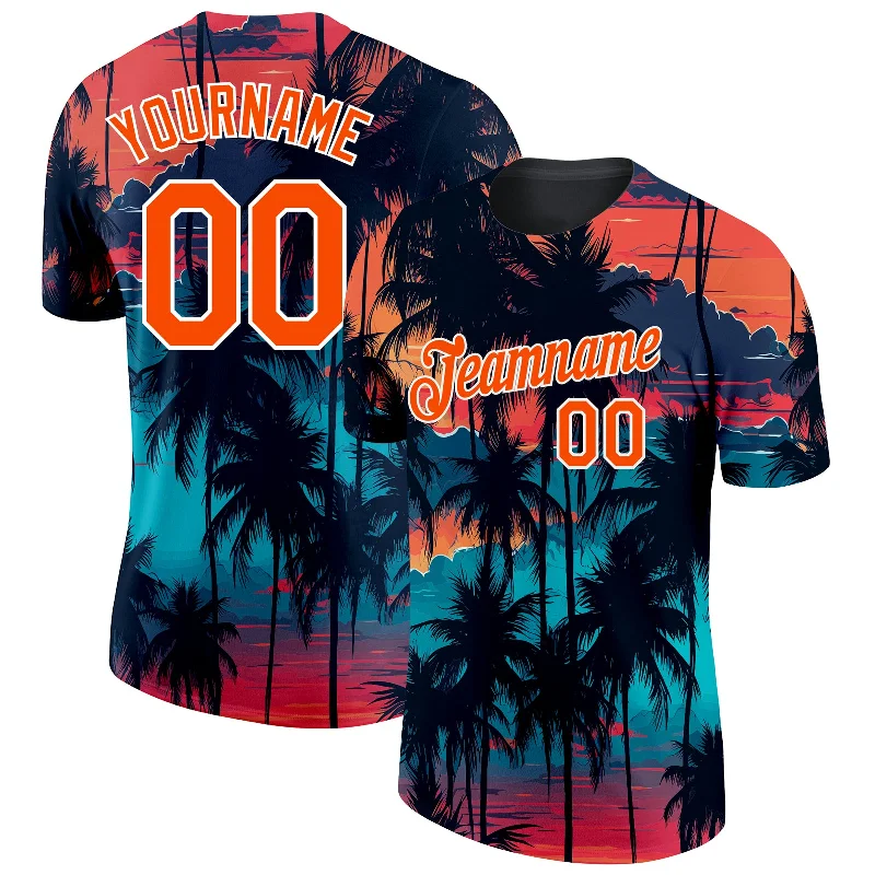 Stylish Tie-Dye T-Shirt for Creative Looks-Custom Black Orange-White 3D Pattern Design Tropical Hawaii Palms Trees Performance T-Shirt