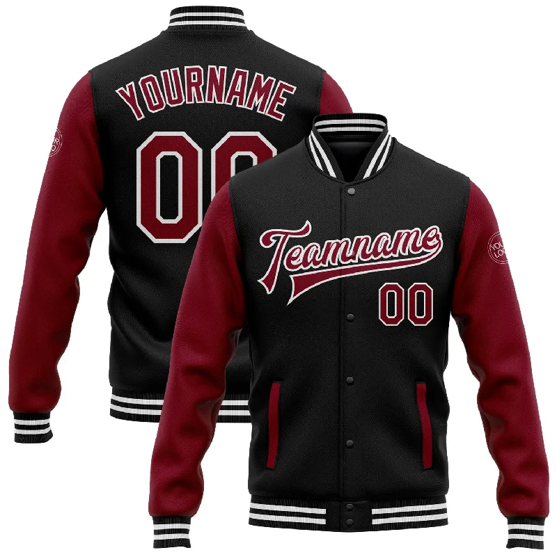 Stylish Utility Jacket for Casual Outfits-Custom Black Crimson-White Bomber Full-Snap Varsity Letterman Two Tone Jacket