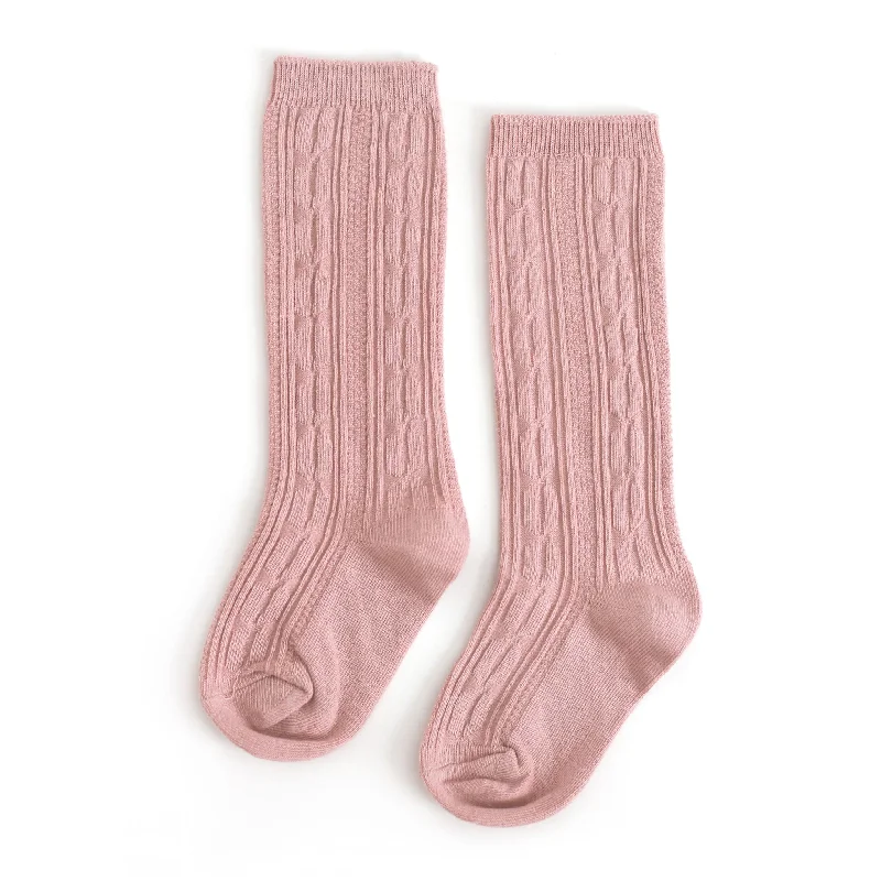 Trendy Tie-Dye Socks for Fun Vibes-Blush Cable Knit Knee High Socks