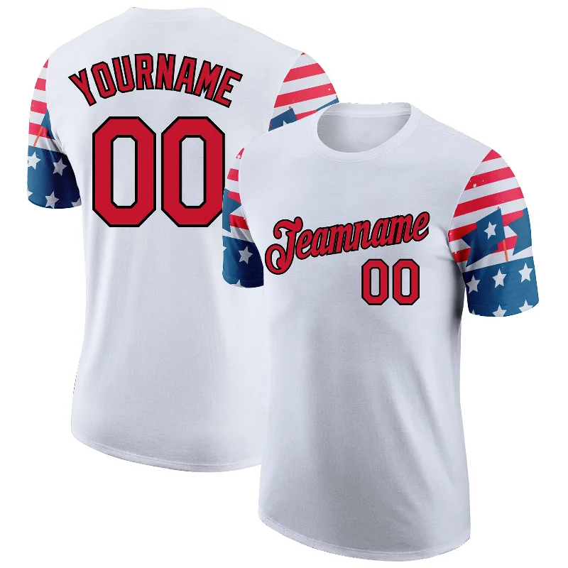 Lightweight Running T-Shirt for Active Days-Custom White Red-Black 3D American Flag Patriotic Performance T-Shirt