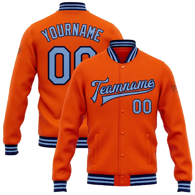 Modern Utility Jacket for Work and Play-Custom Orange Light Blue-Navy Bomber Full-Snap Varsity Letterman Jacket