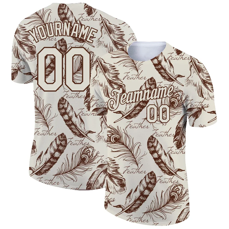 Stylish Camo T-Shirt for Bold Fashion Choices-Custom Cream Brown 3D Pattern Design Feather Performance T-Shirt