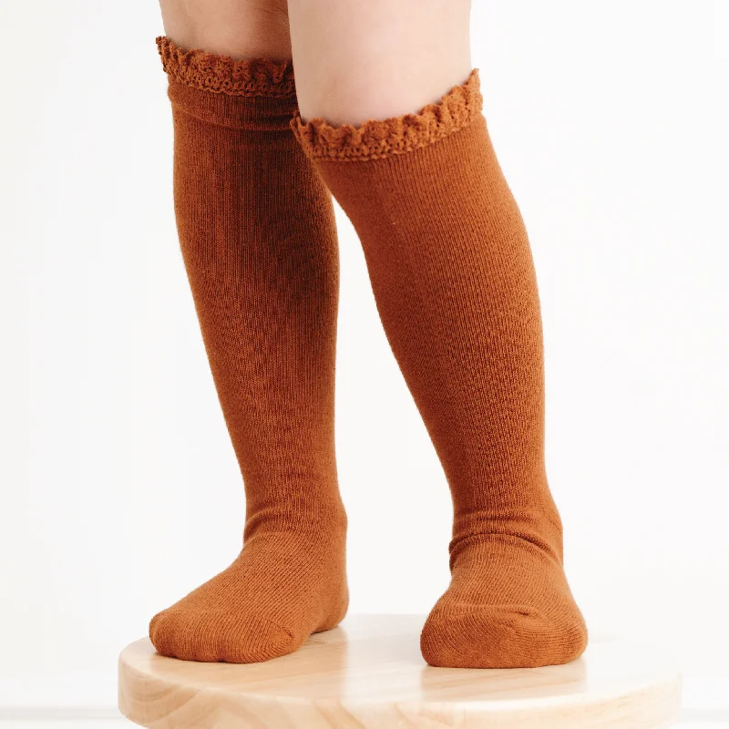 Wool-Blend Hiking Socks for Outdoor Adventures-Sugar Almond Lace Top Knee High Socks