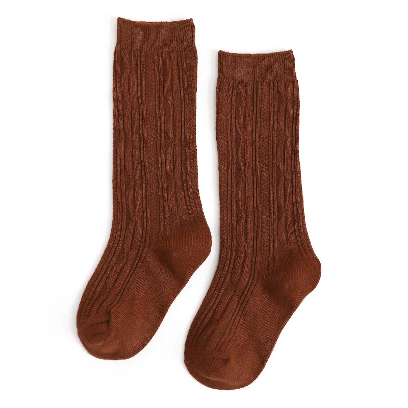 Adjustable Compression Socks for Swollen Legs-Brownie Cable Knit Knee High Socks