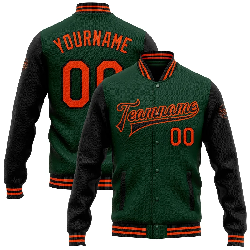 Soft Hoodie Jacket for Casual Comfort-Custom Green Orange-Black Bomber Full-Snap Varsity Letterman Two Tone Jacket