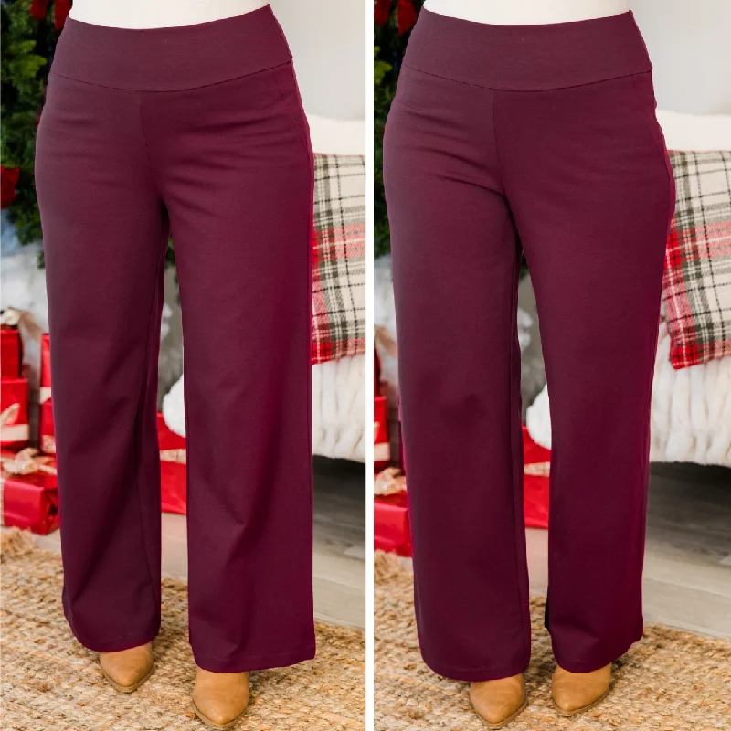 Trendy High-Rise Pants for Modern Looks-Highly Favored Pants, Wine