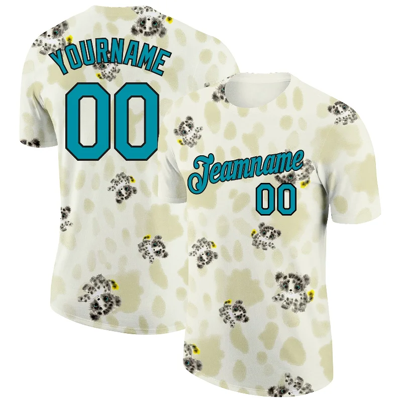 Breathable T-Shirt for Outdoor Adventures-Custom Cream Teal-Black 3D Pattern Design Dog Performance T-Shirt