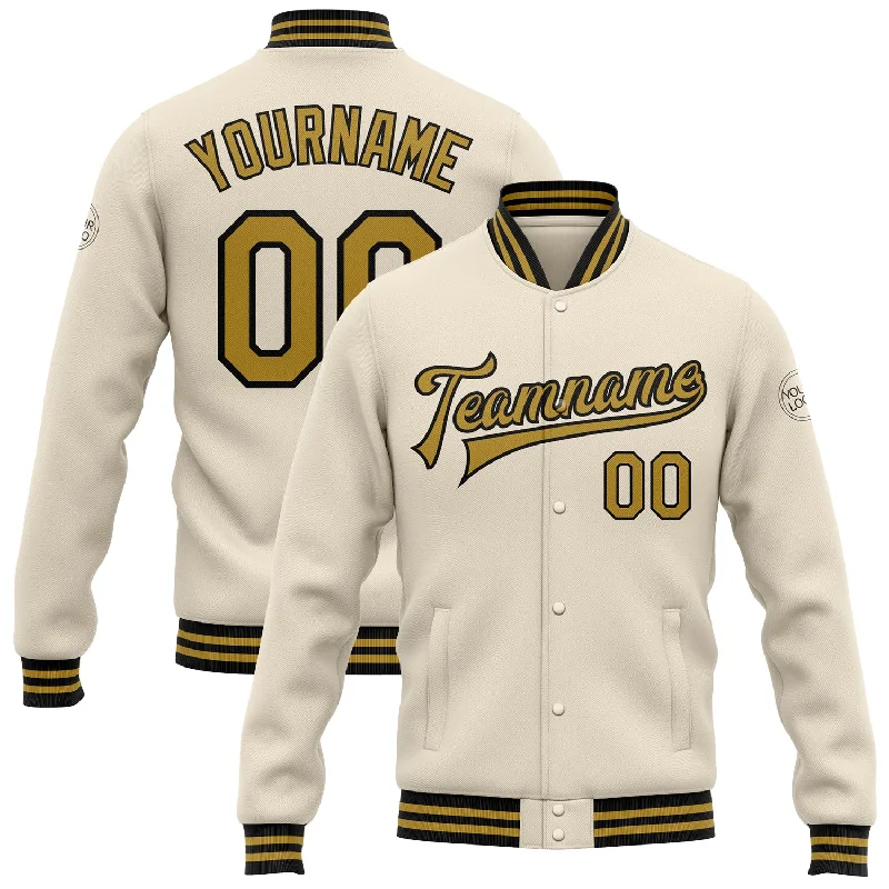 Performance Zip-Up Jacket for Running or Cycling-Custom Cream Old Gold-Black Bomber Full-Snap Varsity Letterman Jacket