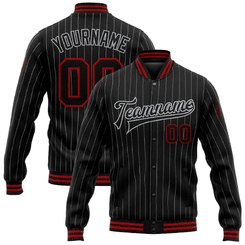 Classic Long Wool Coat Jacket for Winter Wear-Custom Black Gray Pinstripe Red Bomber Full-Snap Varsity Letterman Jacket