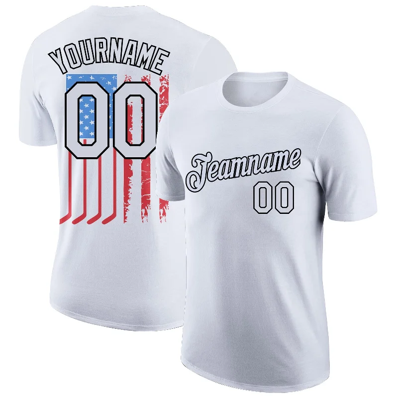 High-Quality Printed T-Shirt for Custom Design-Custom White Black 3D American Flag Patriotic Performance T-Shirt