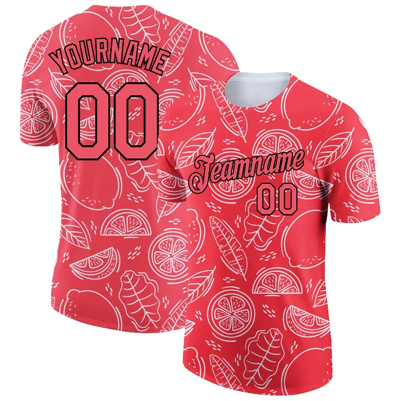 Lightweight Jersey T-Shirt for Summer Outfits-Custom Neon Pink Black 3D Pattern Design Summer Holiday Fruit Performance T-Shirt