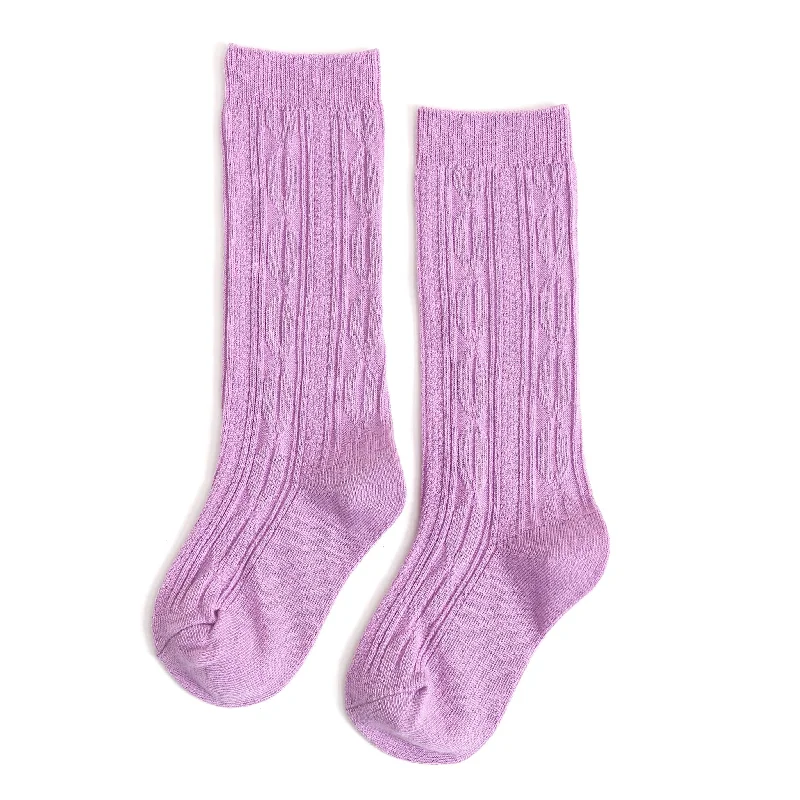 Fashionable Knee-High Socks for Bold Statements-Lavender Cable Knit Knee High Socks