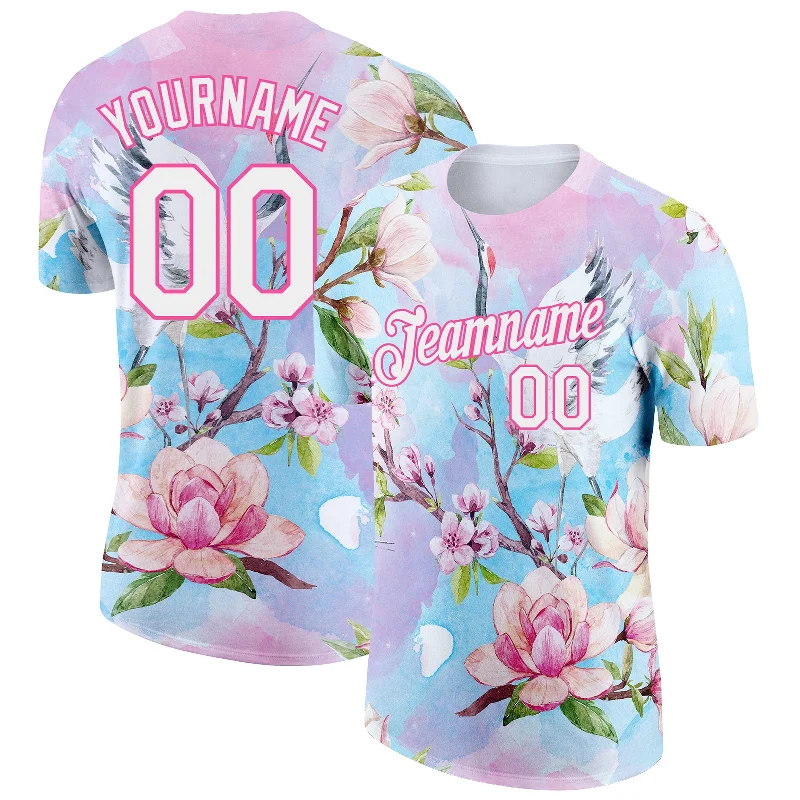 Graphic Tee T-Shirt for Street Style Fashion-Custom Pink White 3D Pattern Design Flowers Performance T-Shirt