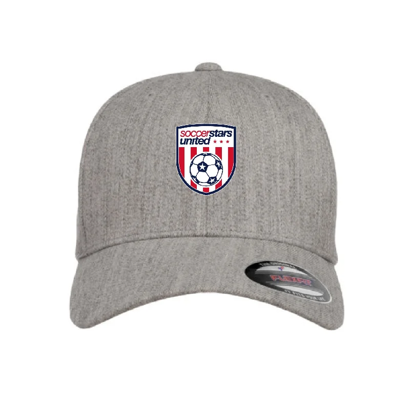 Vintage-Inspired Newsboy Cap for Retro Look-Soccer Stars United New York Crest Flexfit Wool Blend Fitted Cap Heather Grey