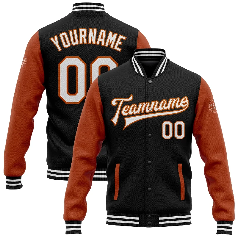 Lightweight Windbreaker Jacket for Outdoor Fun-Custom Black White-Texas Orange Bomber Full-Snap Varsity Letterman Two Tone Jacket