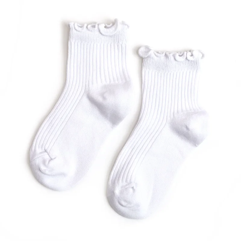 Breathable Mesh Socks for Hot Weather Wear-Ribbed Lettuce Trim Midi Socks - White