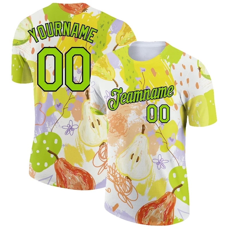 Soft Premium T-Shirt for a Luxurious Feel-Custom White Neon Green-Black 3D Pattern Design Summer Holiday Fruit Performance T-Shirt