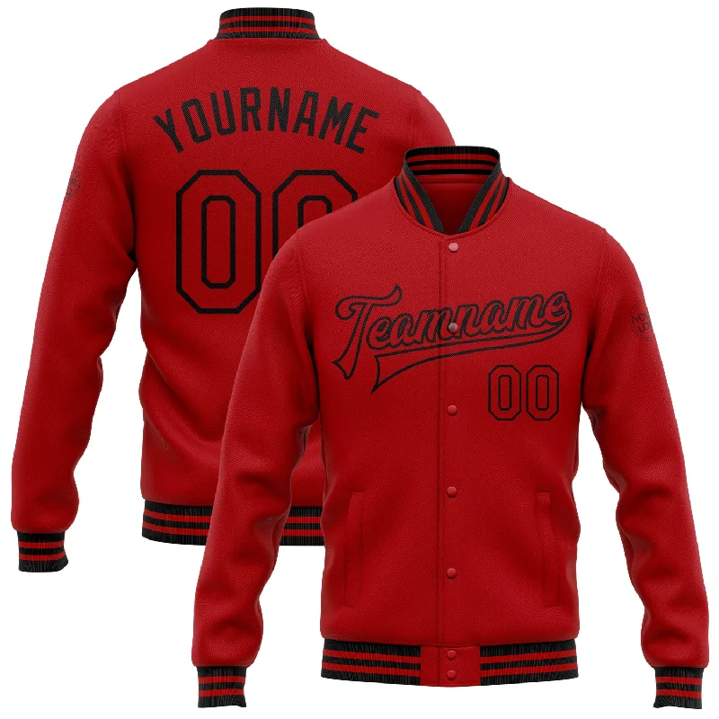 Lightweight Windbreaker Jacket for Outdoor Fun-Custom Red Black Bomber Full-Snap Varsity Letterman Jacket