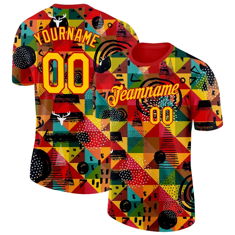 Soft Organic Cotton T-Shirt for Eco-Friendly Fashion-Custom Red Yellow 3D Pattern Design Black History Month Performance T-Shirt