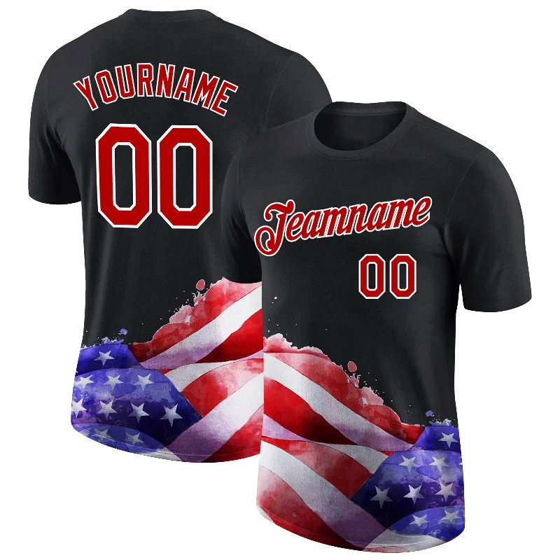 Athletic T-Shirt for Sports and Training-Custom Black Red-White 3D American Flag Patriotic Performance T-Shirt