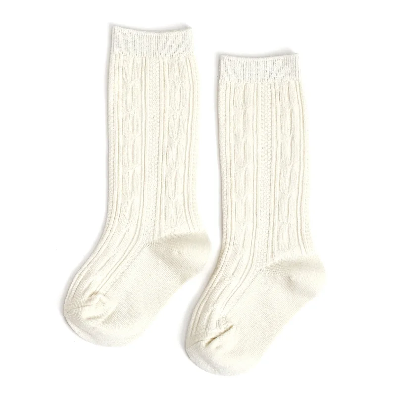 Comfortable Compression Socks for Travel-Ivory Cable Knit Knee High Socks