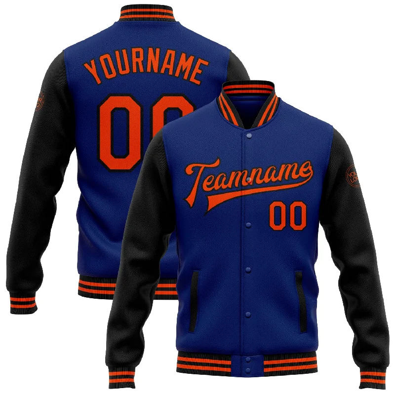 Casual Utility Jacket for Practical Wear-Custom Royal Orange-Black Bomber Full-Snap Varsity Letterman Two Tone Jacket