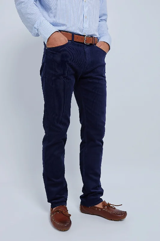 Versatile Multi-Pocket Pants for Outdoor Adventures-Navy Superior Soft Corduroy Five-Pocket Pant