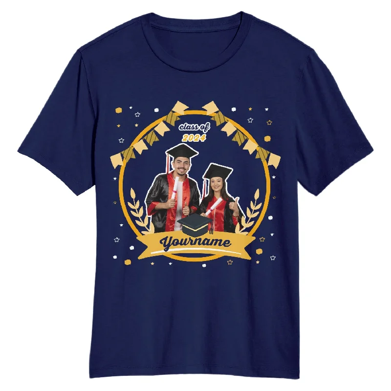 Custom Print T-Shirt for Personal Expression-Custom Navy Gold 3D Graduation Performance T-Shirt