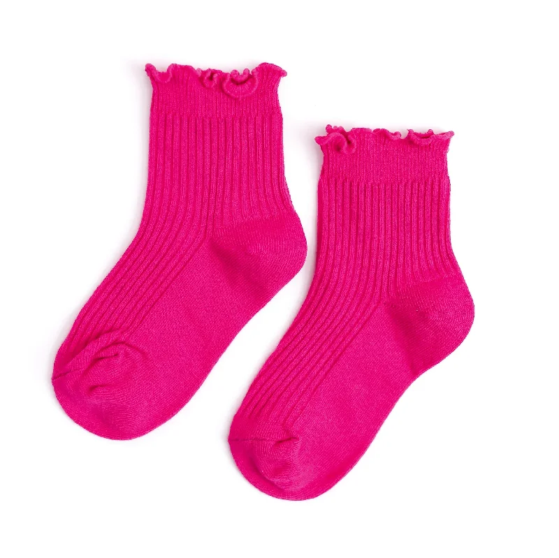 Soft Cotton Socks for Kids and Toddlers-Ribbed Lettuce Trim Midi Socks - Party Pink