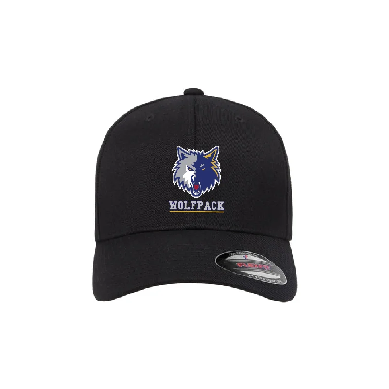 Eco-Friendly Hat Made from Recycled Materials-Wolfpack Lacrosse Flexfit Wool Blend Fitted Cap Black