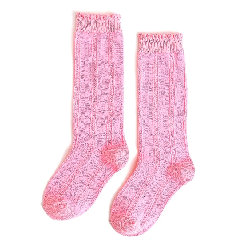 Premium Merino Wool Socks for Hiking and Travel-Blossom Scalloped Knee High Socks