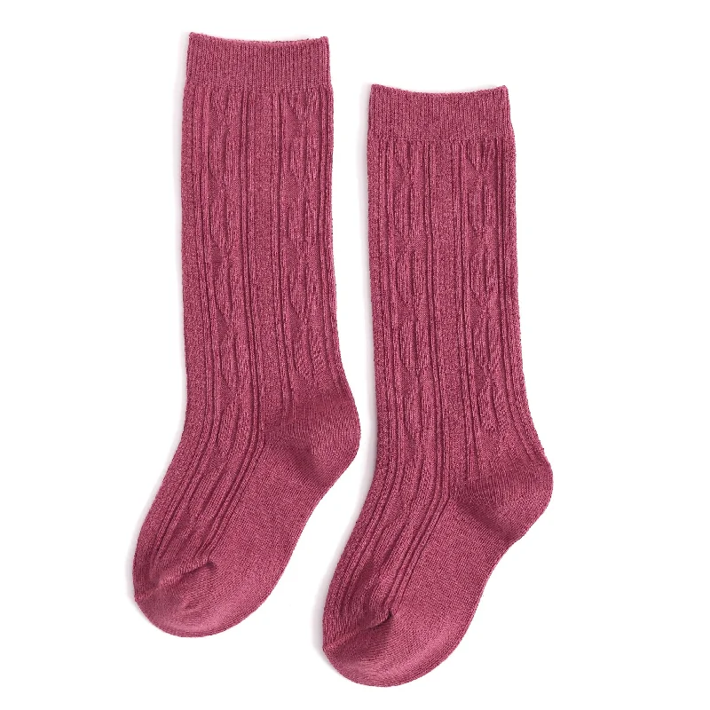 Breathable Bamboo Socks for Sensitive Skin-Mulberry Cable Knit Knee High Socks