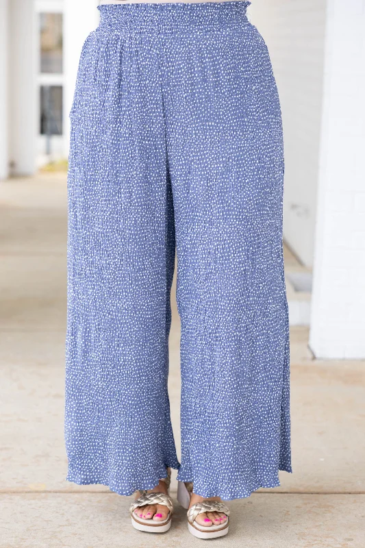 Comfortable Office Pants for Everyday Workwear-Cute And Comfortable Pants, Blue Dotted