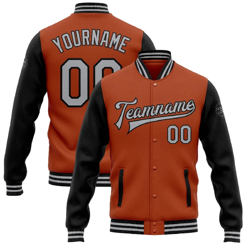 Versatile Soft Shell Jacket for Outdoor Sports-Custom Texas Orange Gray-Black Bomber Full-Snap Varsity Letterman Two Tone Jacket